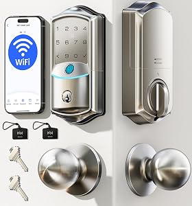 Veise VE027-K WiFi Smart Deadbolt Locks with 2 Knobs Set, Satin Nickel