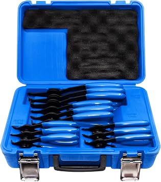 12-Piece Versatile Snap Ring Pliers Set, Internal/External Retaining Ring Pliers with 4 Tip Sizes 0.038/0.047/0.070/0.090in, Heavy Duty Convertible Fixed Tip for Automotive & Machinery