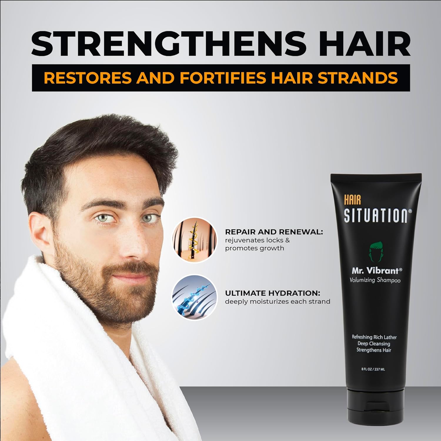 Hair Situation Mr. Vibrant Men's Volumizing Shampoo Count of 3 with Biotin, DHT Blocker & Thickening Formula for a Stronger, Fuller Hair, Helps Reduce Hair Loss, Thinning & Receding Hairline, 8 Fl Oz