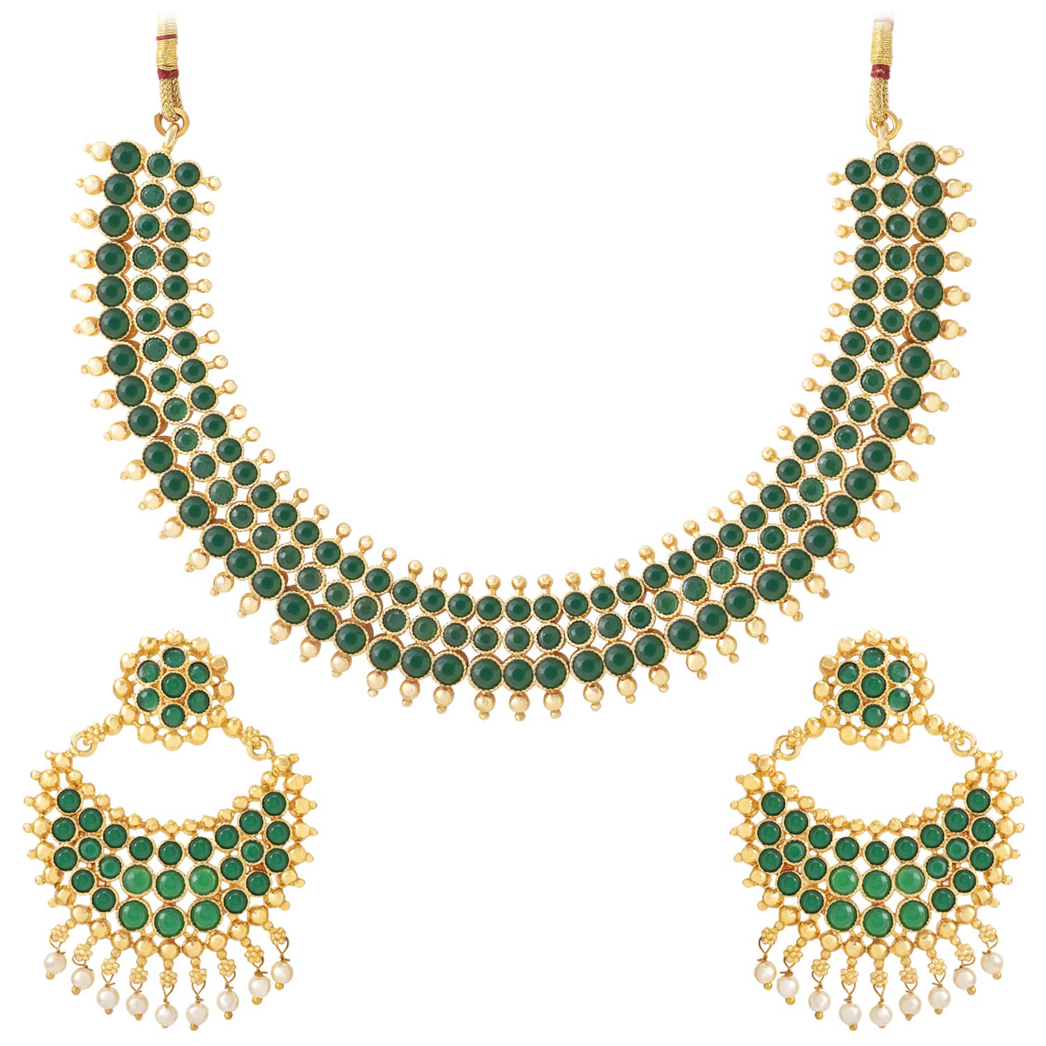 peora Gold Plated Studded Green Choker Necklace Jewellery Set for Women-picture-22