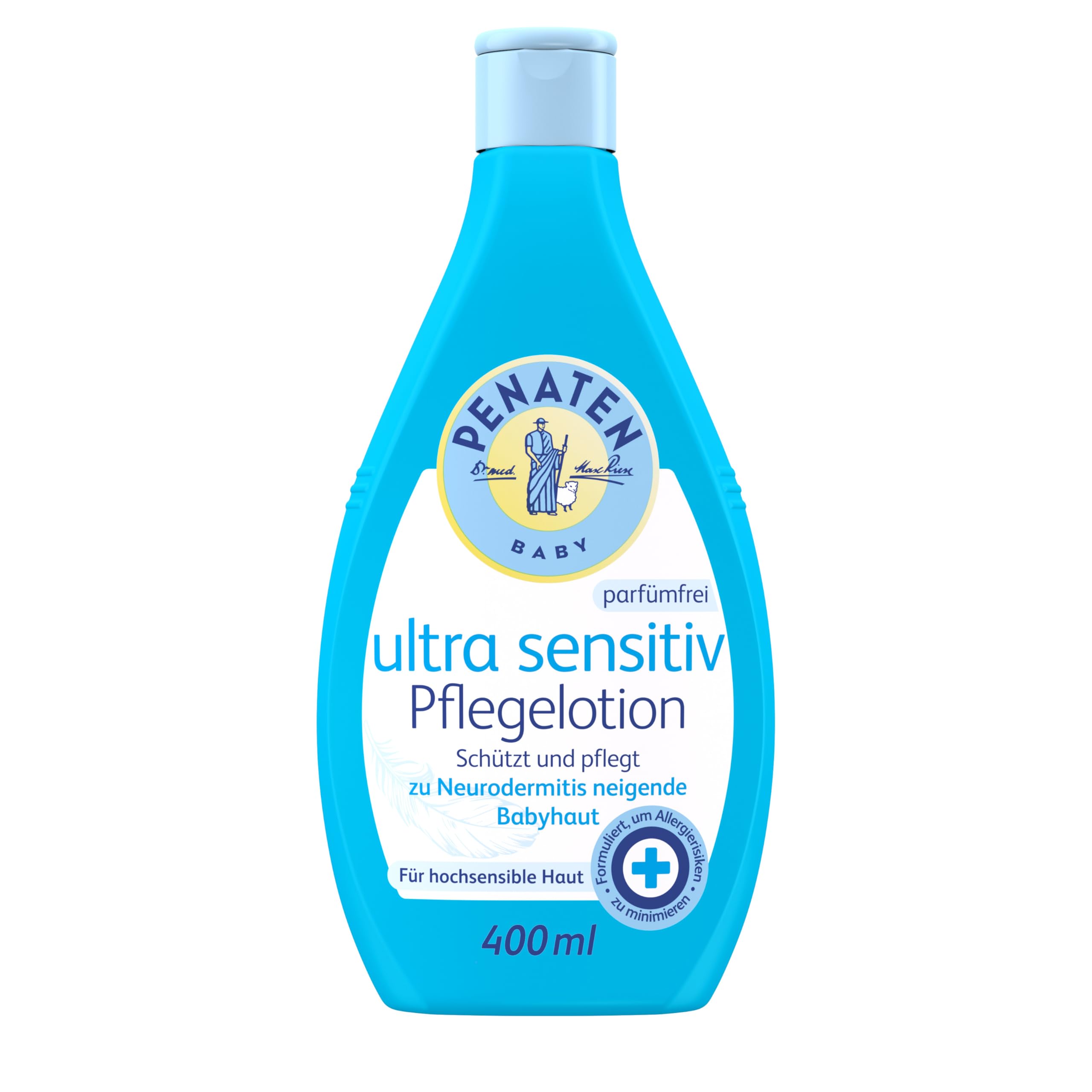 PENATEN Ultra Sensitiv Pflegelotion parfümfrei 400ml, ohne Farbstoffe formulierte Baby Bodylotion für die Pflege zu Neurodermitis neigender Babyhaut, Körperlotion speziell für Neugeborene entwickelt