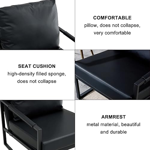 Miniatura 7 de Goujxcy Sillón tapizado de piel sintética de mediados de siglo, moderno con marco de metal, respaldo acolchado extra grueso y cojín de asiento para