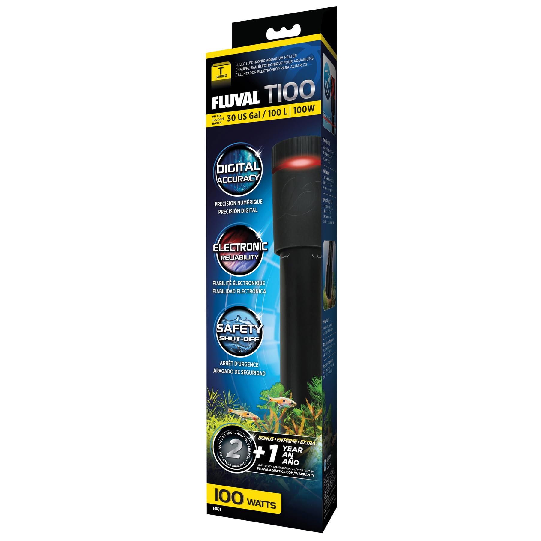 Fluval T100 Fully Electronic Heater for Freshwater Aquariums up to 30 Gal.