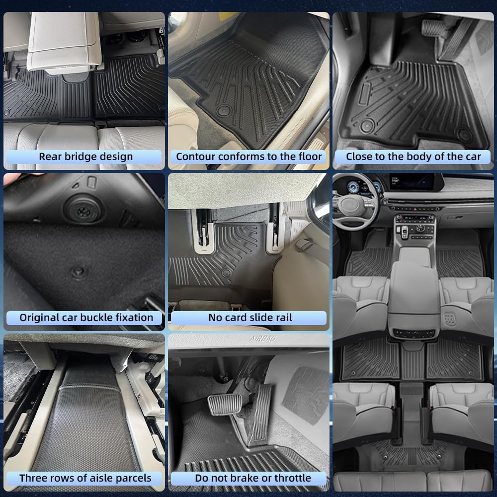 Custom Fit Floor Mats for 2026 Hyundai Palisade (7-Seater Gas Models), All-Weather TPE Floor Liners 1st 2nd 3rd Row, with Cargo Trunk Liner & Backrest Mats, Odorless Waterproof - Full Set image 4