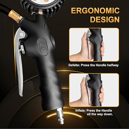 Miniatura 4 de Inflador de neumáticos mejorado 2023 con manómetro de presión, manómetro digital de rotación de 360 y portabrocas de aire de flujo cerrado, manguera