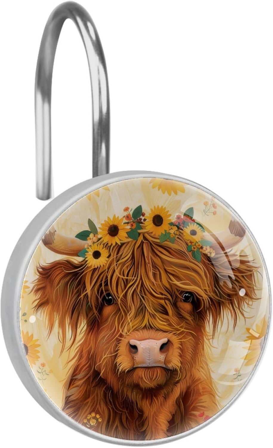 Highland Cow Sunflowers Shower Curtain Hooks, Rustproof Shower Curtain Rings for Bathroom, Metal Decorative Shower Curtain Hooks Hangers for Shower Curtain Rod, Set of 12
