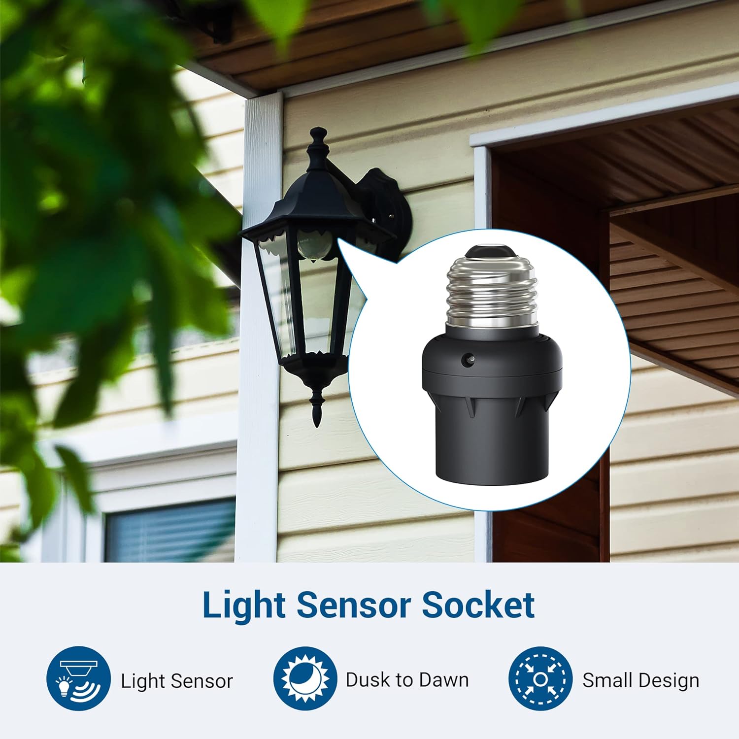 DEWENWILS Light Sensor Socket, E26 E27 Dusk to Dawn Sensor Socket, Light Bulb Socket for Light Fixtures, Compatible with Incandescent/CFL/LED/Halogen Bulbs, 6 Pack, Black, ETL Listed
