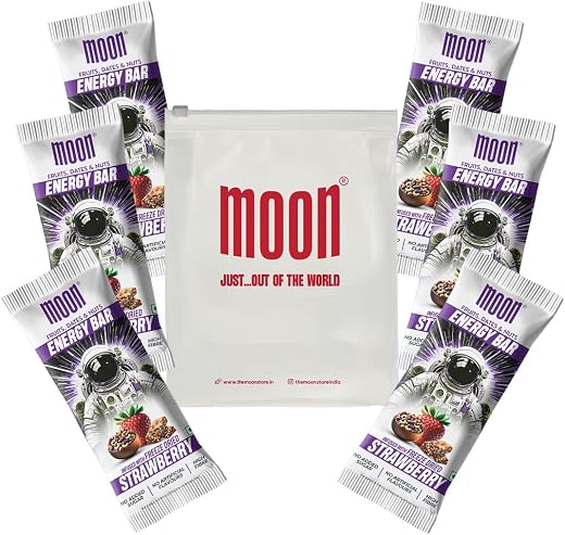 Moon Energy Bar Strawberry | 270g Pack (45g x 6 Bars) | High Fibre | Freeze-Dried Fruits | Dates & Nuts | Nutritious | Fru...