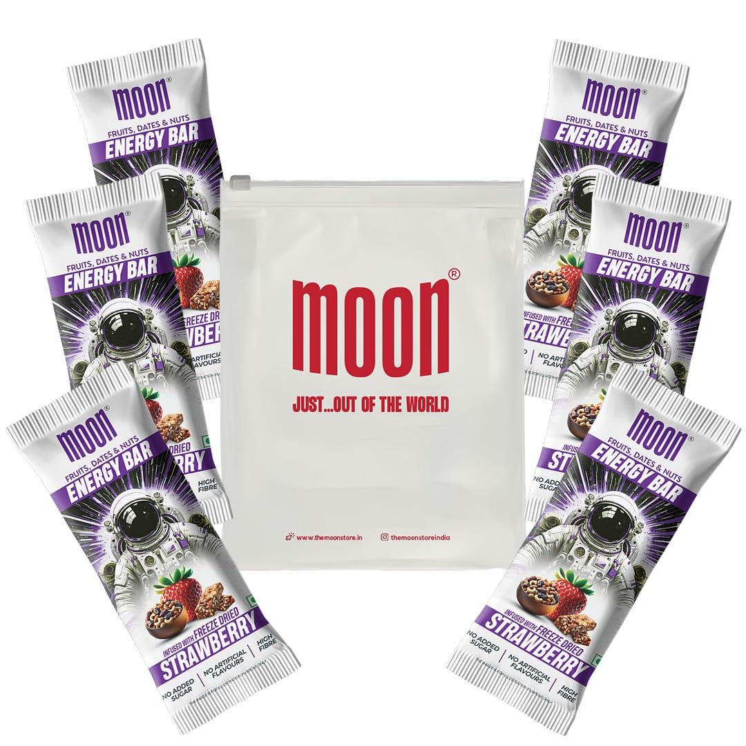 Moon Energy Bar Strawberry | 270g Pack (45g x 6 Bars) | High Fibre | Freeze-Dried Fruits | Dates & Nuts | Nutritious | Fru...