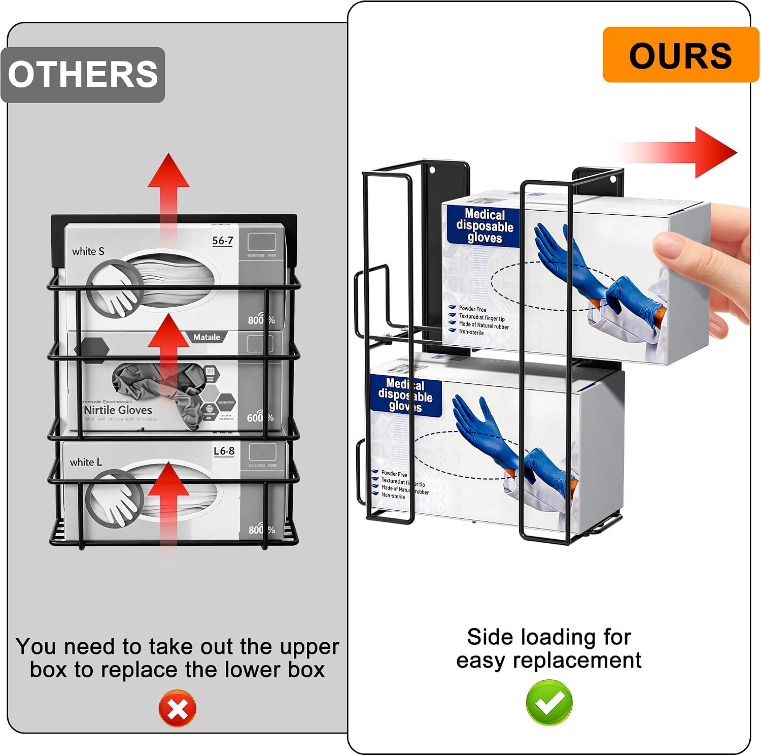 Magnetic Glove Holder for 2 Boxes, Wall Mount Glove Box Holder, Metal Latex Disposable Glove Dispenser for Workshop, Garage, Toolbox, Kitchen and Fridge