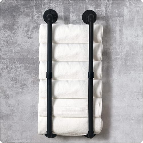 Miniatura 3 de HouseAid Toallero de tubo industrial, soporte de almacenamiento de toallas de baño de granja, organización de toallas de estilo vintage, montado en