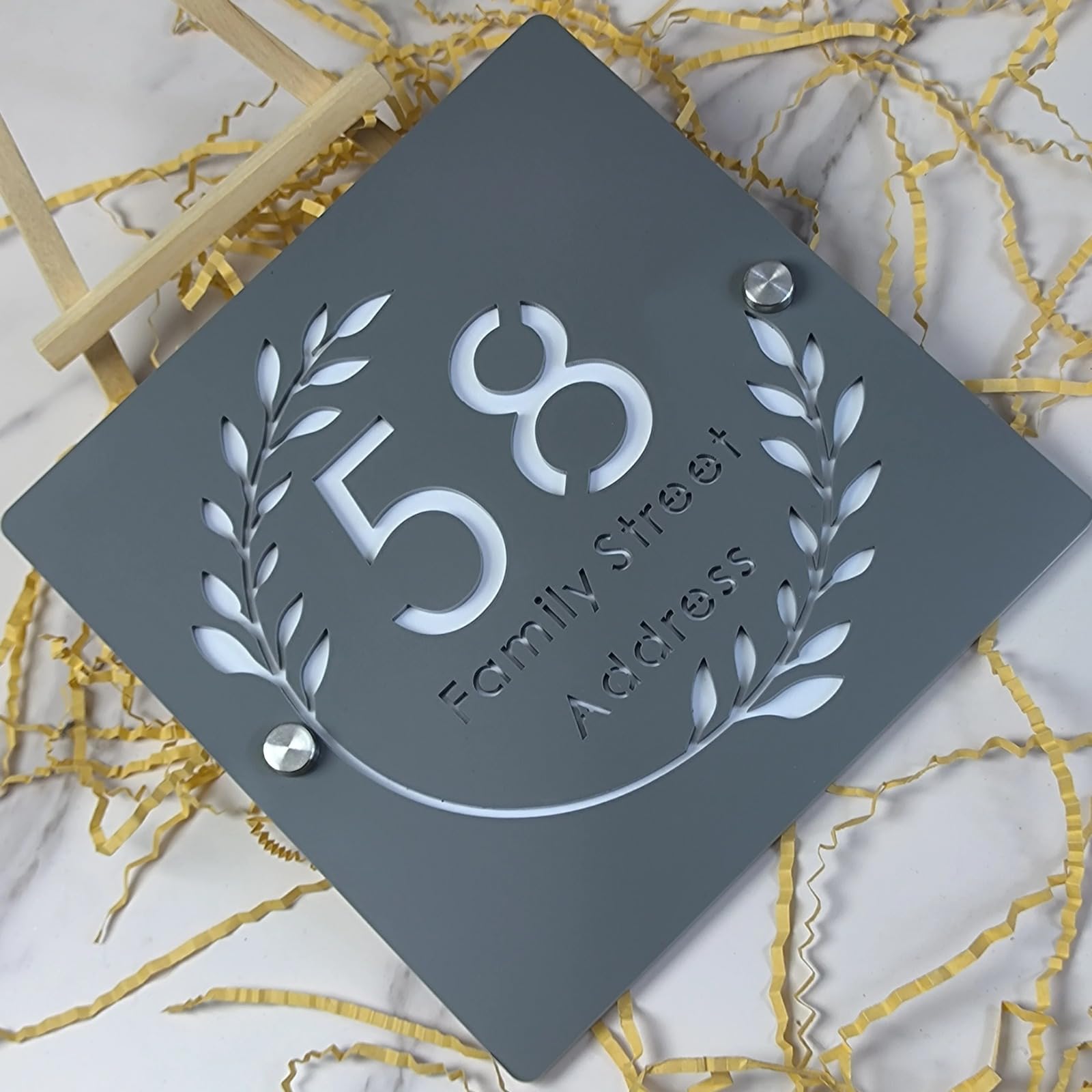 Personalized Laser Cut Acrylic House Number Sign,Personalised Door Numbers House Sign,Address Plaque For Home (Grey White)