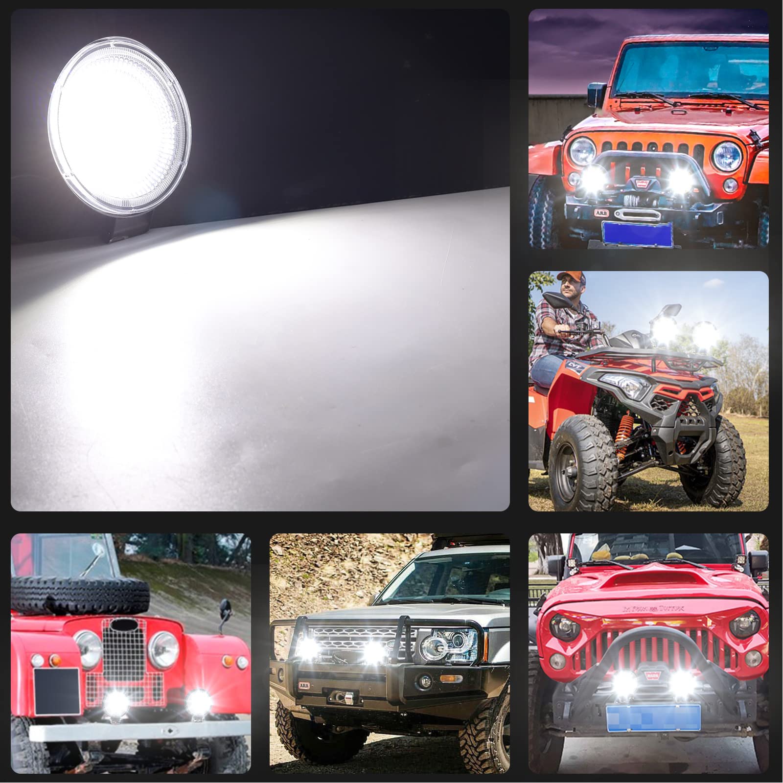 Biqing 2x Phare de Travail LED 12V, LED Barre 4.4” Projecteur Voiture Spot Flood Feux Antibrouillard 24V Feux de Travail Feux Additionnels 25000LM pour 4x4 Truck ATV Offroad Spotlight (84W)