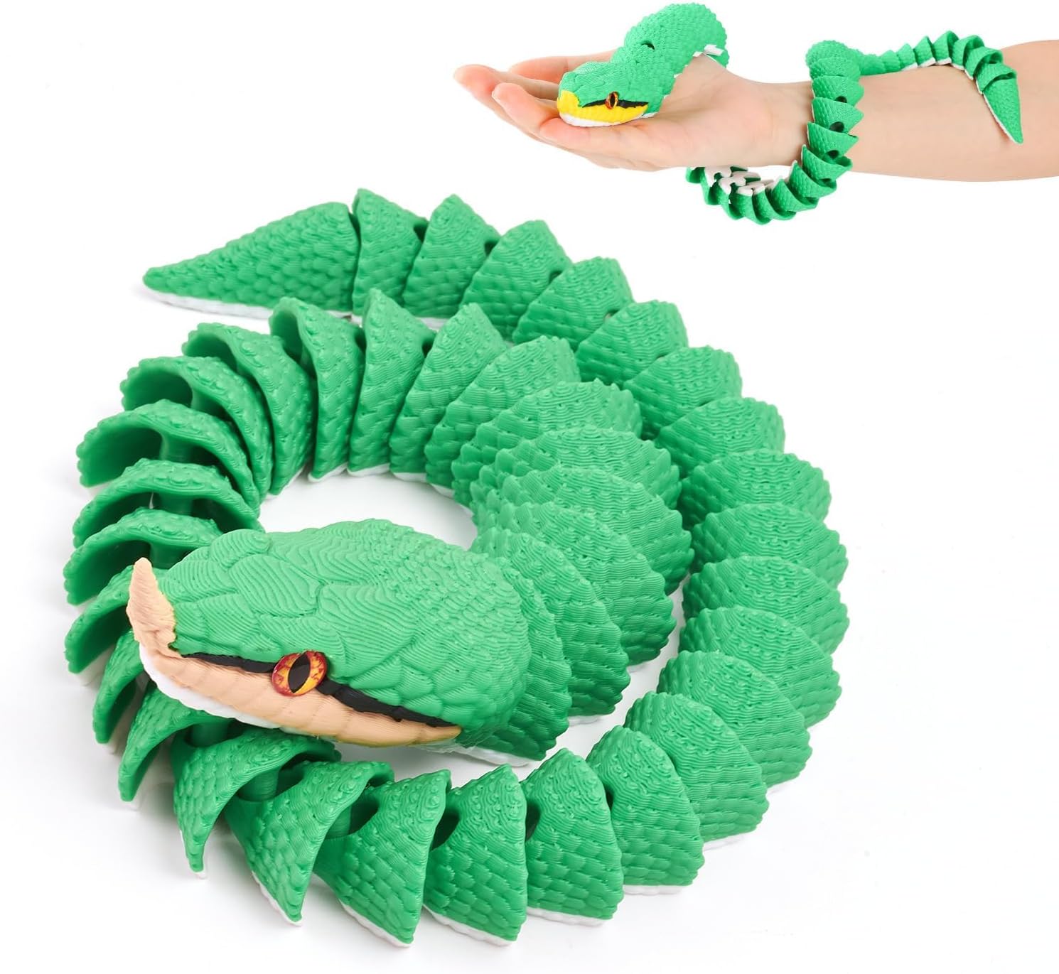 Yipintang 3D Printed Rhinoceros Ratsnake Model - 18 Inches Flexible Articulated Figurine - Unique Horned Serpent Collectible - Detailed Desk Display & Sensory Fidget