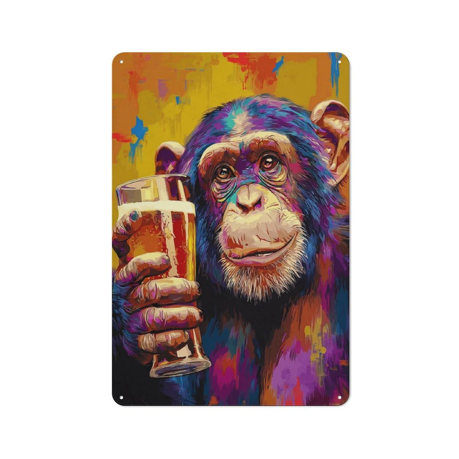 Junmoney Chimp Cheers Colorful Art 30X20cm Vintage Tin Sign With For Hobby Room Or Studio, For Winter Interiors And Metal Sign Collectors
