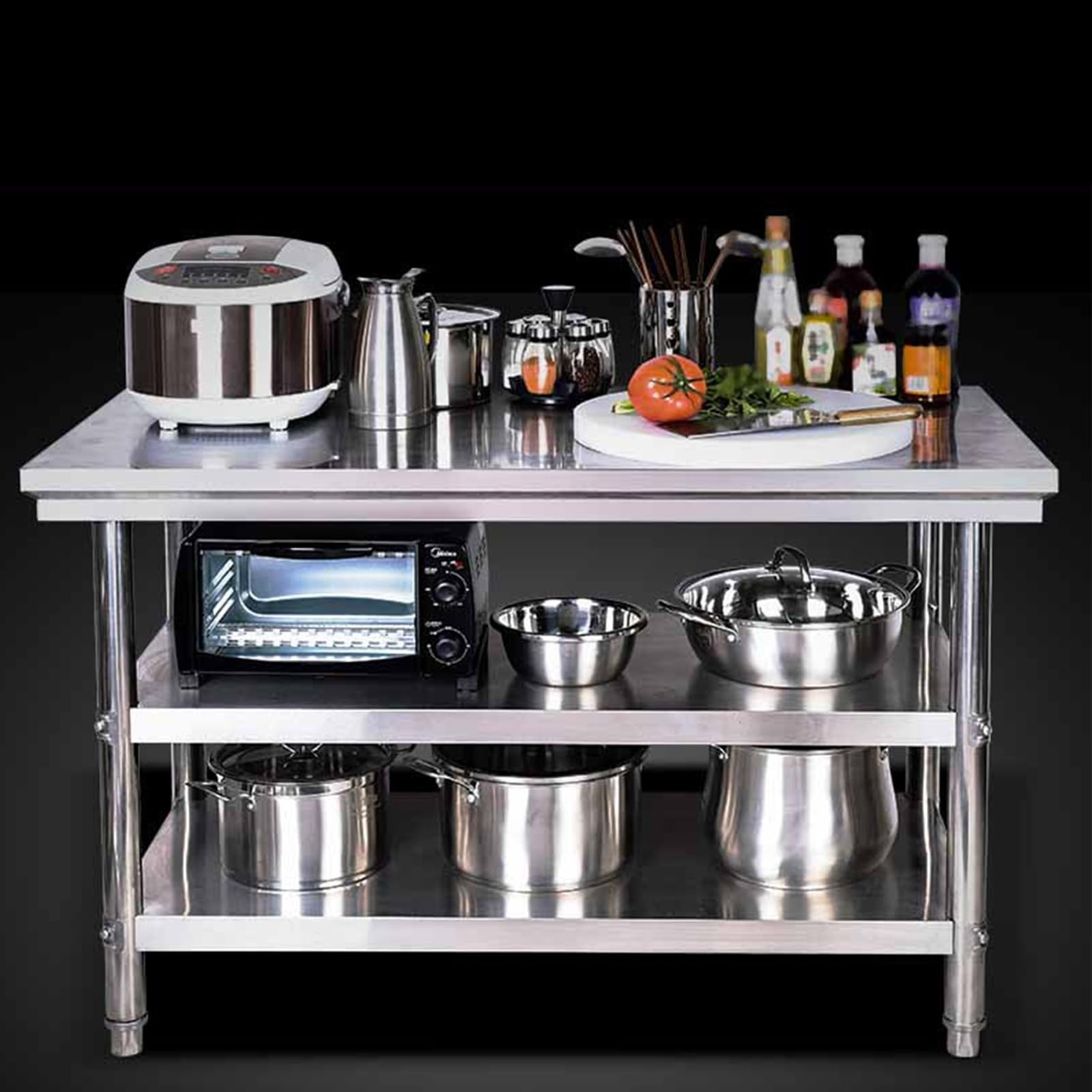 Metalltisch, Arbeitstisch aus Edelstahl, 650 Kg/1400 Pfund Schwerer Tisch, mit Verstellbarem Tischfuß, für Gewerbliche Küche, Restaurant, Hotel Und Garage (Size : 120x80cm/47x31in)