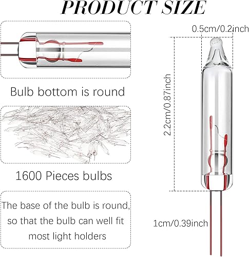 Miniatura 9 de Roowest 1600 mini bombillas de repuesto de 2.5 voltios para árbol de Navidad, iluminación de temporada para decoración al aire libre, 0.17 amperios,