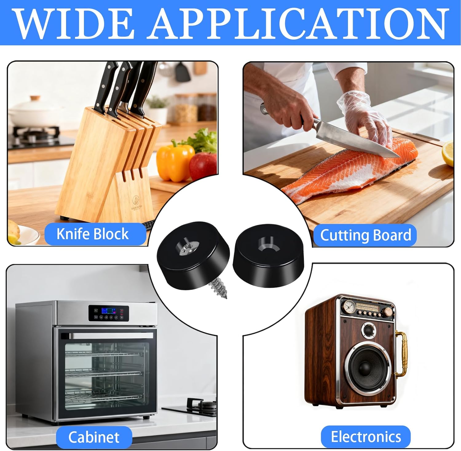 200Pcs Rubber Feet for Cutting Board, Black Cutting Board Feet Non Slip with 304 Stainless Steel Screws, Small Furniture Bumpers for Kitchen Boards, Electronics, Cabinets