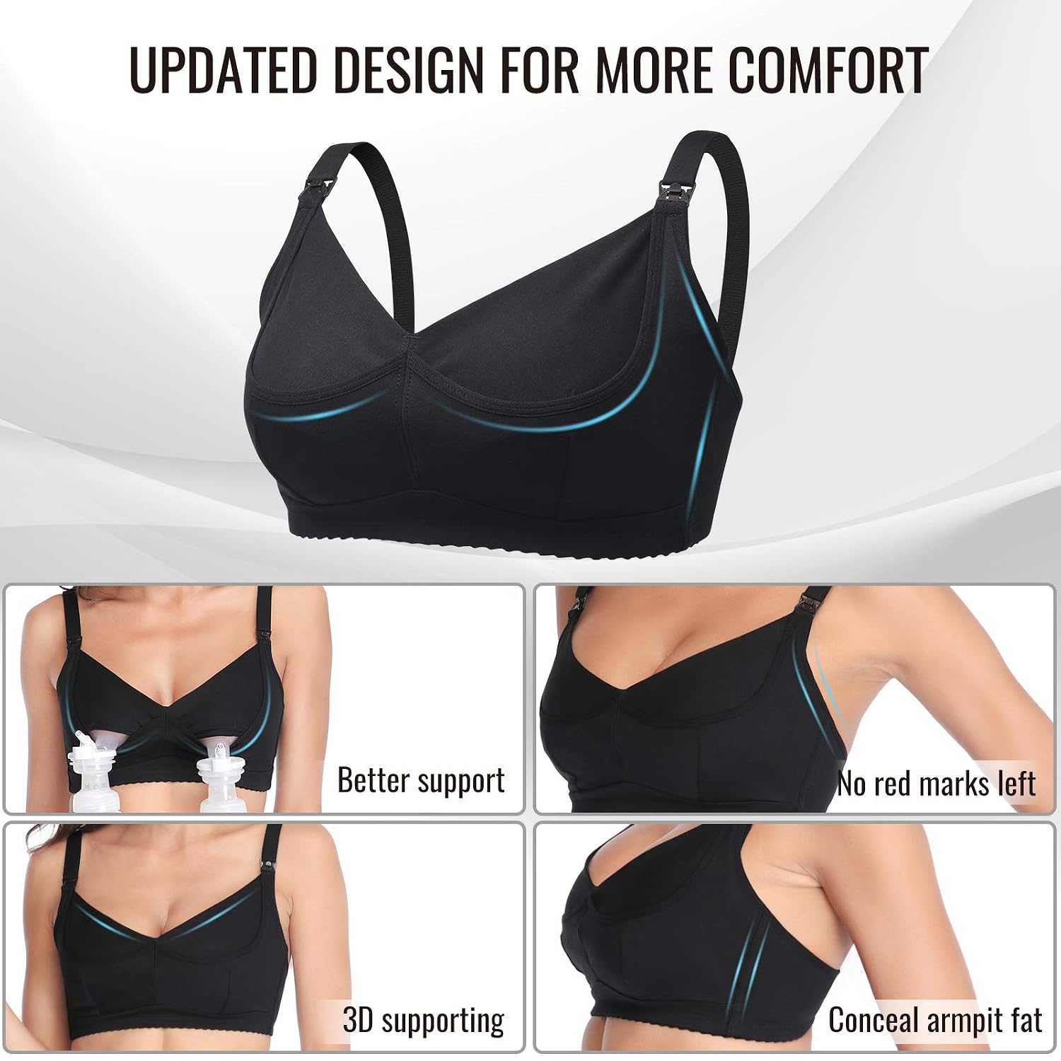 Lupantte Hands Free Pumping Bra, Deep V Breast Pump Bra with Pads, Adjustable Nursing Bra for Pumping. Fit Most Breast Pumps Like Spectra, Lansinoh, Philips Avent, etc. (Large) Black