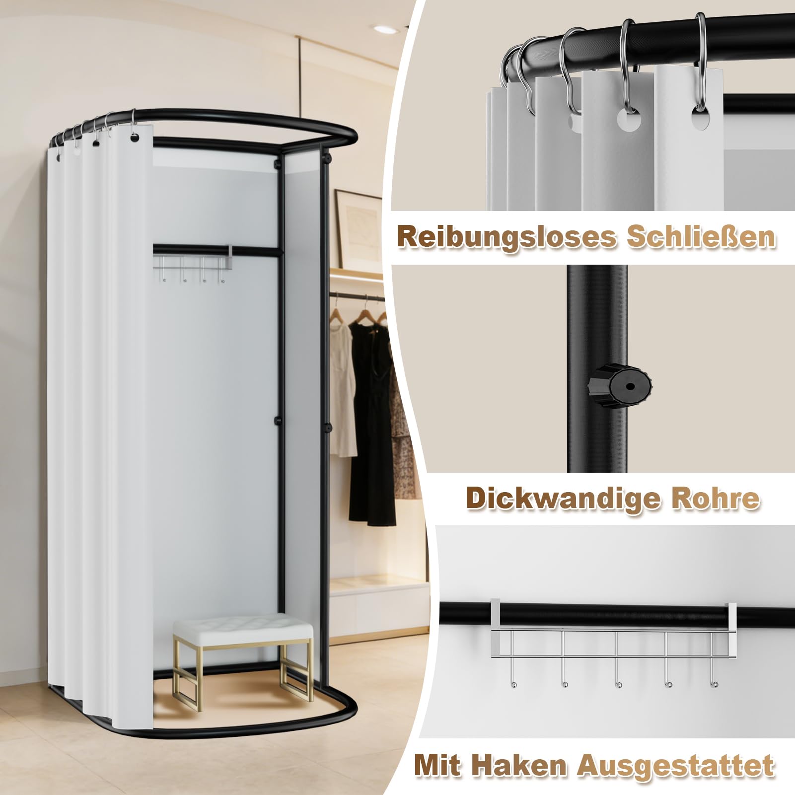 Umkleidekabine Freistehend, U-Form Bewegung Spur Umkleideraum, Bodenstehende Tragbarer Sichtschutz, Schattierung umkleide Öse Eisenhalterung, für Büro Einkaufszentrum
