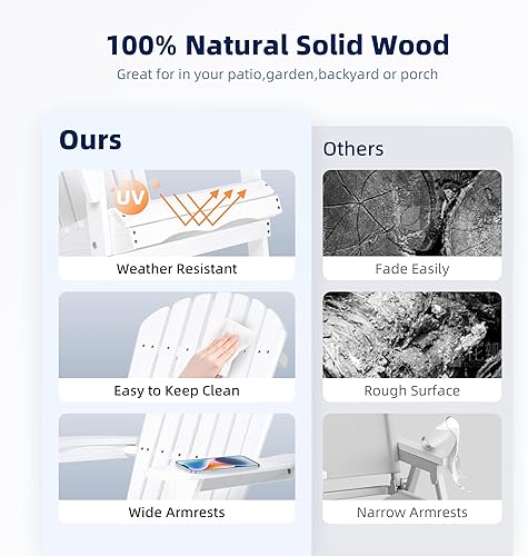 Miniatura 4 de Solid Wood Folding Adirondack Chair Set of 2, Embossed Weather Resistant Wooden Lounge Chairs for Patio, Garden, Backyard, Deck,Fire Pit