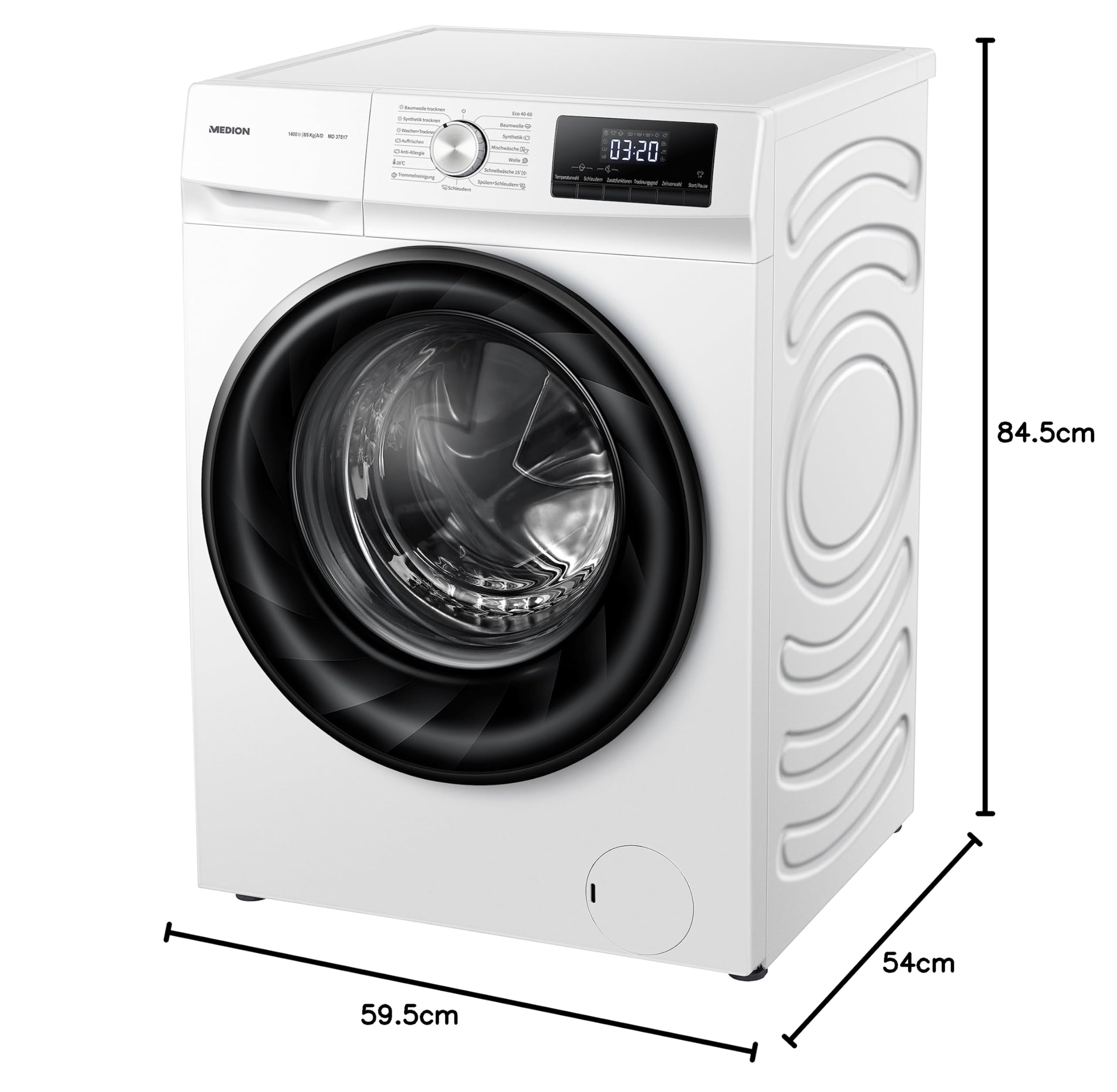 MEDION Waschtrockner 8kg 1400 U/Min 15 Programme LED Anzeige Eco-Logic System Startzeitvorwahl