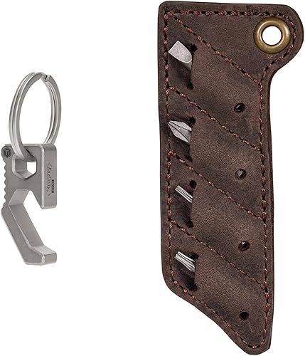 KeyUnity KA13 EDC Keychian Tool Abridor de cerveza Destornillador y KA06 Funda de cuero Tornillo Bit Organizador Bundle