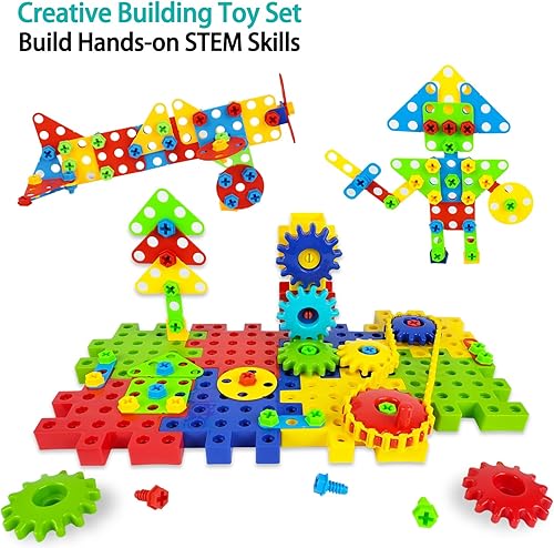 Miniatura 5 de Juguetes de engranajes para niños, juguetes educativos de construcción STEM para niños pequeños, juego de bloques de construcción creativos para