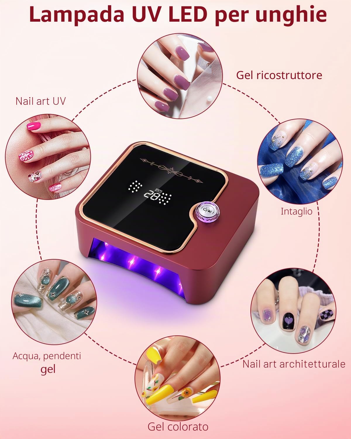 Lampada UV LED per Unghie,Lampada LED UV per Unghie Ricaricabile,120s tempo libero,Sensori automatici infrarossi,UV Gel Macchina per Polimerizzare Smalto,Asciuga Unghie per Manicure Pedicure