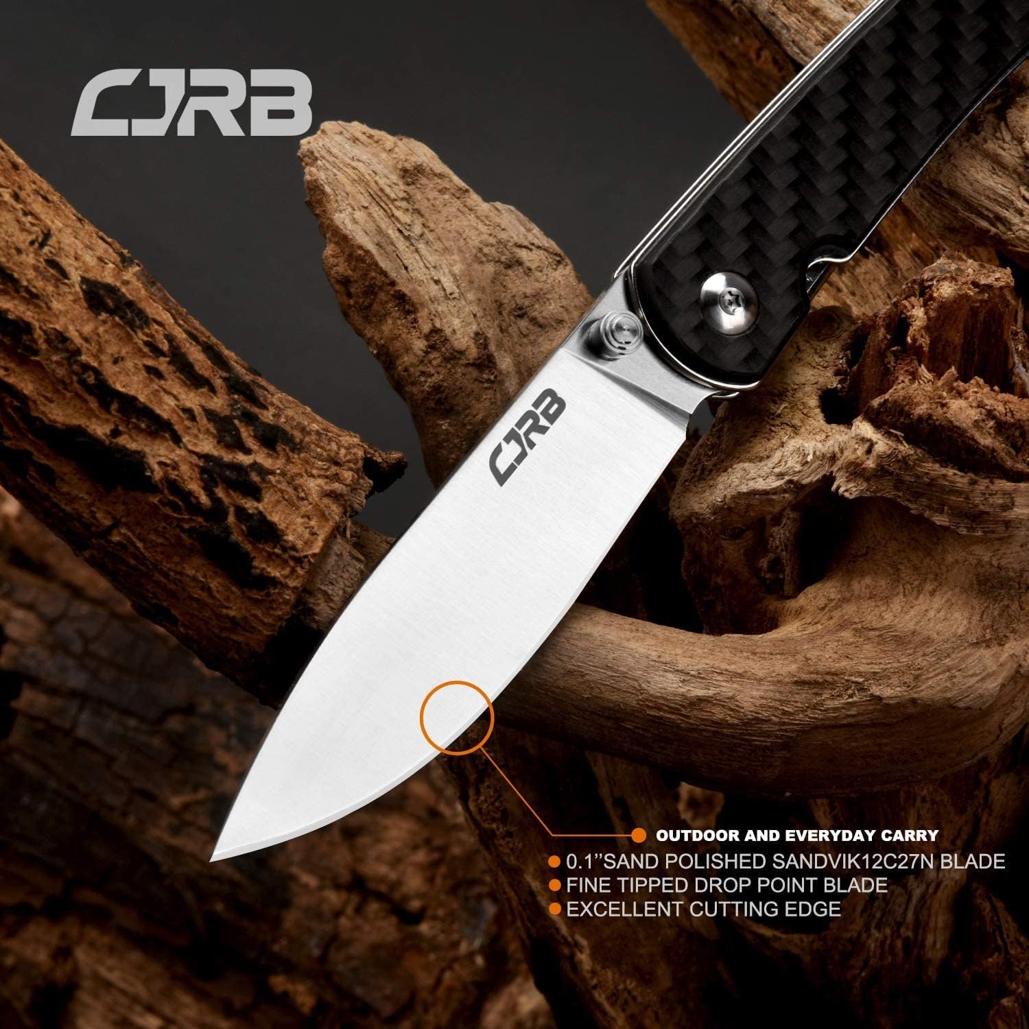 CJRB RIA CARBON Hunting Pocket Knife J1917 Made of Steel 12C27 with Ceramic Ball Bearings