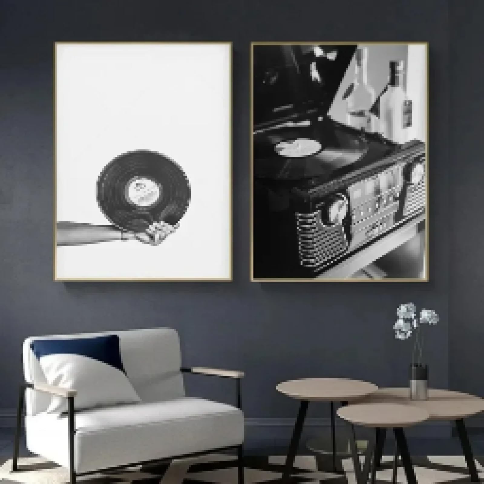 Retro gitara płyta winylowa plakat czarno-biały muzyczny wydruki ścienne obraz na płótnie obraz nordycki wystrój domu 60x90cmx2 bez ramki