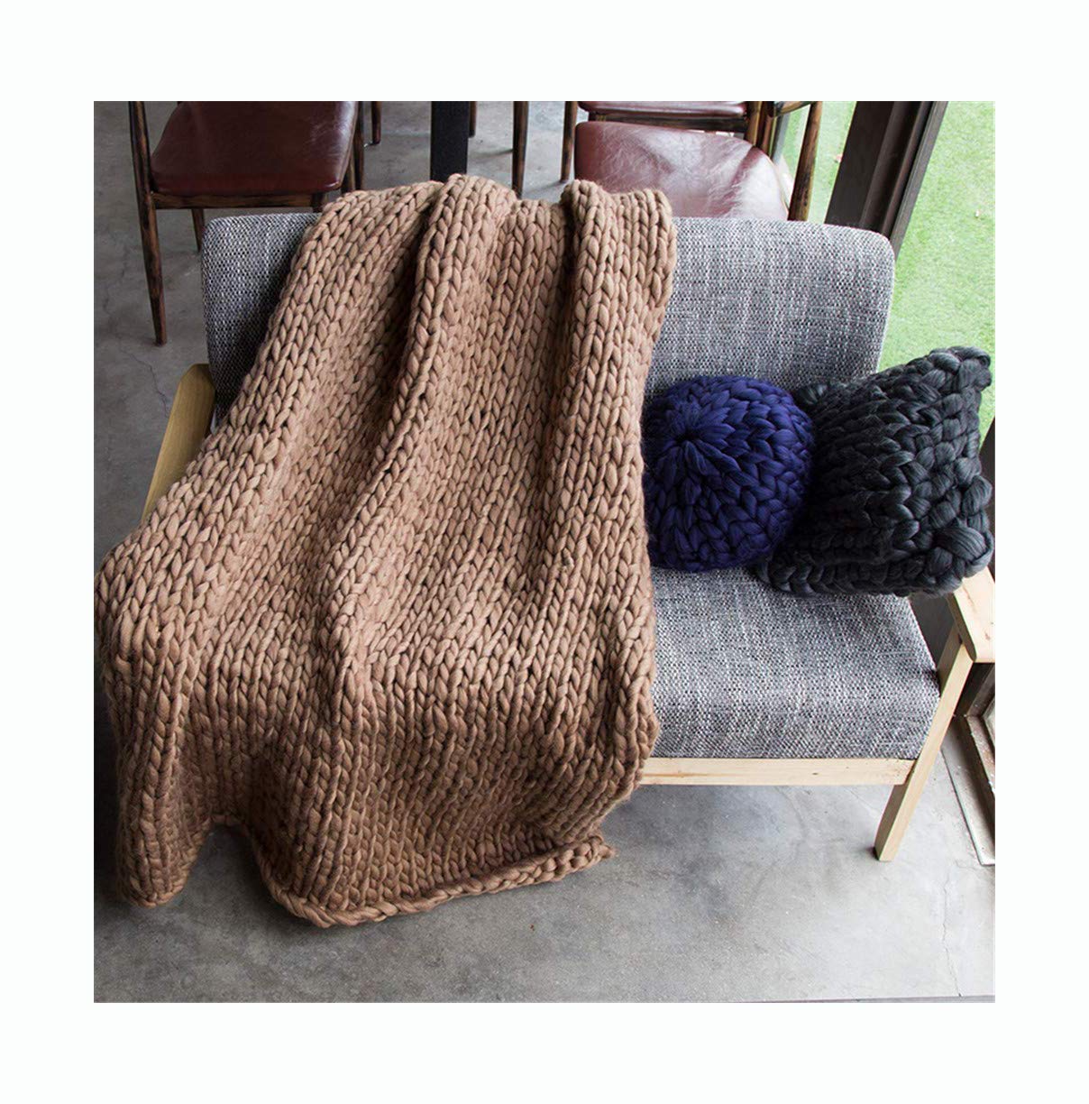 Chunky Knit Blanket Handmade, Soft Cozy Chenille Bulky Blankets, Washable Soft Merino Wool, Hand-Made Super Large Pet Bed Chair Mat Rug