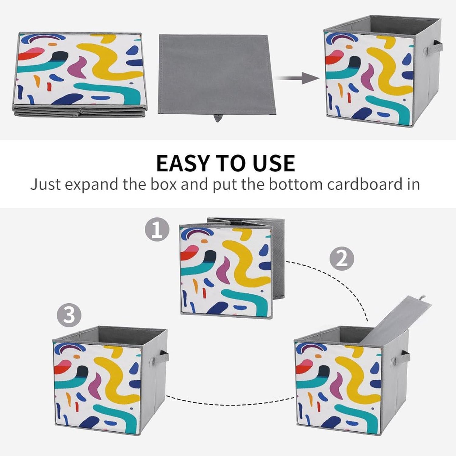 Multi Use Organizer Bins, Curves And Shapes Printed Storage Bins, Foldable Storage Baskets Are Suitable For Bedrooms, Offices, And Cars