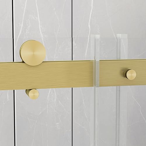 Miniatura 16 de Sunrosa Puerta de ducha semi-sin marco, 59-2/8 pulgadas de ancho 60 pulgadas de alto, puerta corredera simple con vidrio templado 5/16 pulgadas Oro