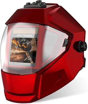TRQWH Panoramic View Welding Helmet Auto Darkening Welding Hood True Color 4 Arc Sensor Welding Mask Large Viewing 3.94" x 3.15" Wide Shade 4/5-9/9-13 Weld Helmet for TIG MIG ARC Weld Red