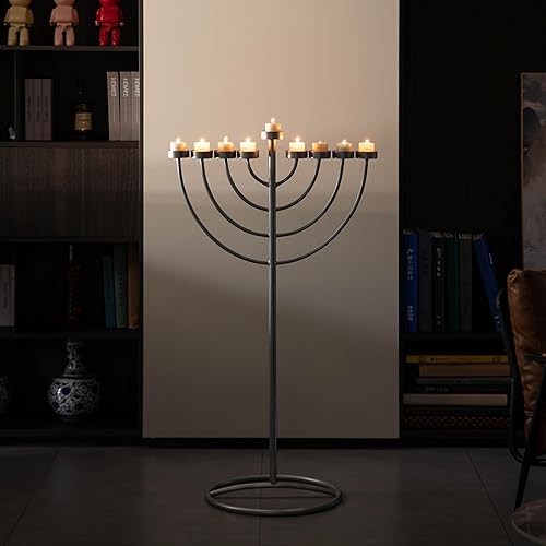 Miniatura 3 de Rama moderna grande de plata 9 que enciende Menorah de Hanukkah del tubo fino, Metal-aluminio