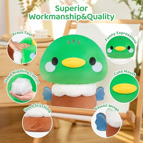 Miniatura 3 de Mewaii Peluche de hongo de 8 pulgadas bonita almohada de felpa de pato verde suave almohada blanda animales de peluche de pato juguetes de peluche