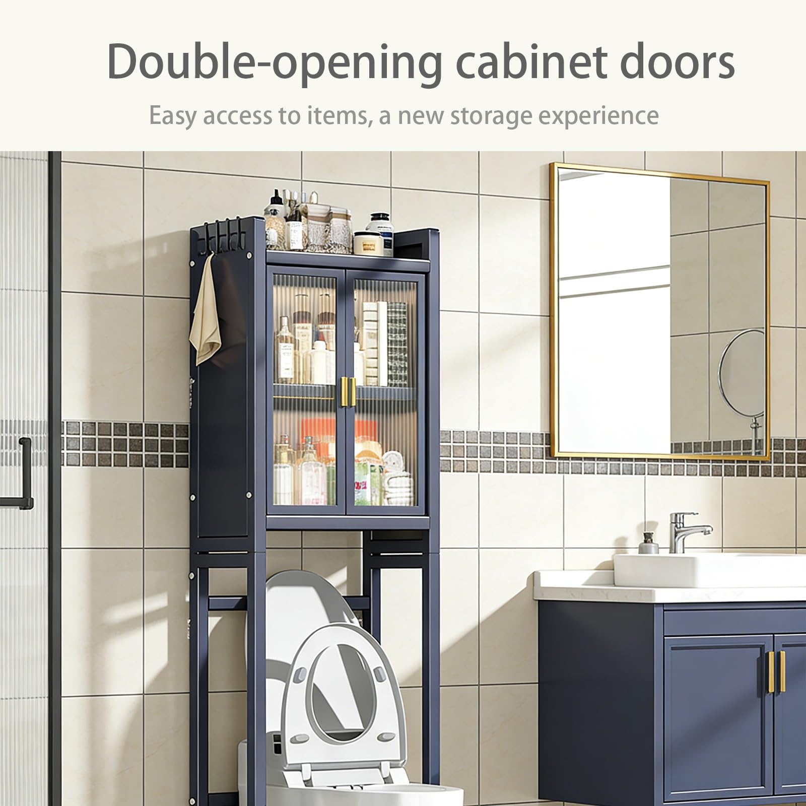 Armadietto portaoggetti in metallo salvaspazio per bagno, con ante in acrilico, bianco, 141 x 50,8 cm, ideale per bagno e lavanderia