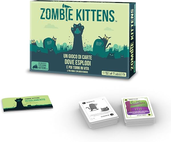 Exploding Kittens Asmodee Zombie Kittens - Carte da Gioco con gatti esplosivi e Zombie Kittens, Gioco da Tavolo, 2-5 Giocatori, 7+ Anni, 15 min, Edizione in Italiano - 2