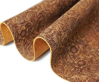 Bump Texture Genuine Leather Sheets Plain Geometric Pattern Printed Leather Sheet for Crafts (Bourbon Brown, 6x12)