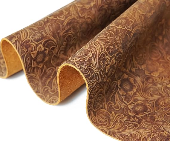 Bump Texture Genuine Leather Sheets Plain Geometric Pattern Printed Leather Sheet for Crafts (Bourbon Brown, 6x12)