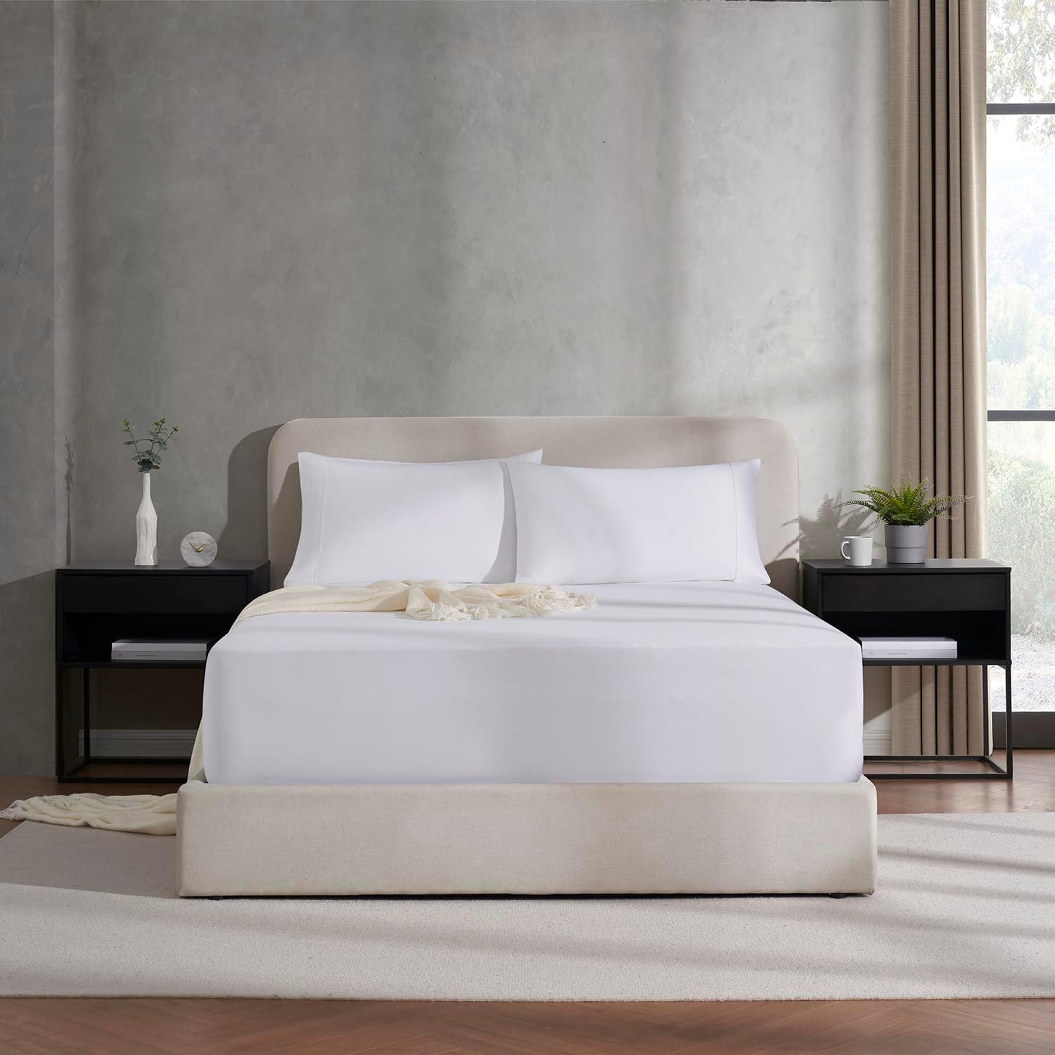 Nestl White Extra Deep Pocket Fitted Sheet Queen, Hotel Luxury Queen Fitted Sheet Only Easily Fits 18 to 24 Inch Mattress, Super Soft, Wrinkle-Free, and Breathable Bottom Sheets with Corner Straps