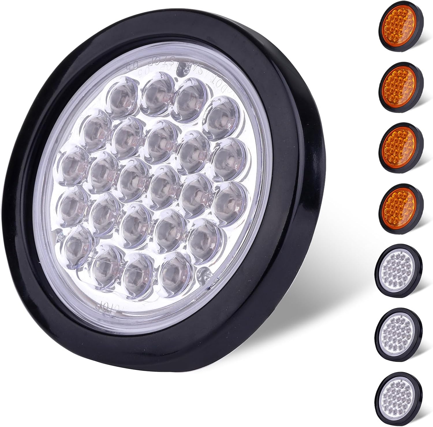 8x 4" Round Amber/Clear LED Trailer Tail Light 4 Inch Round Led Stop Turn Tail Lights Brake Brake Trailer Lights Amber Turn Signal Light for RV Trucks Rubber Grommets