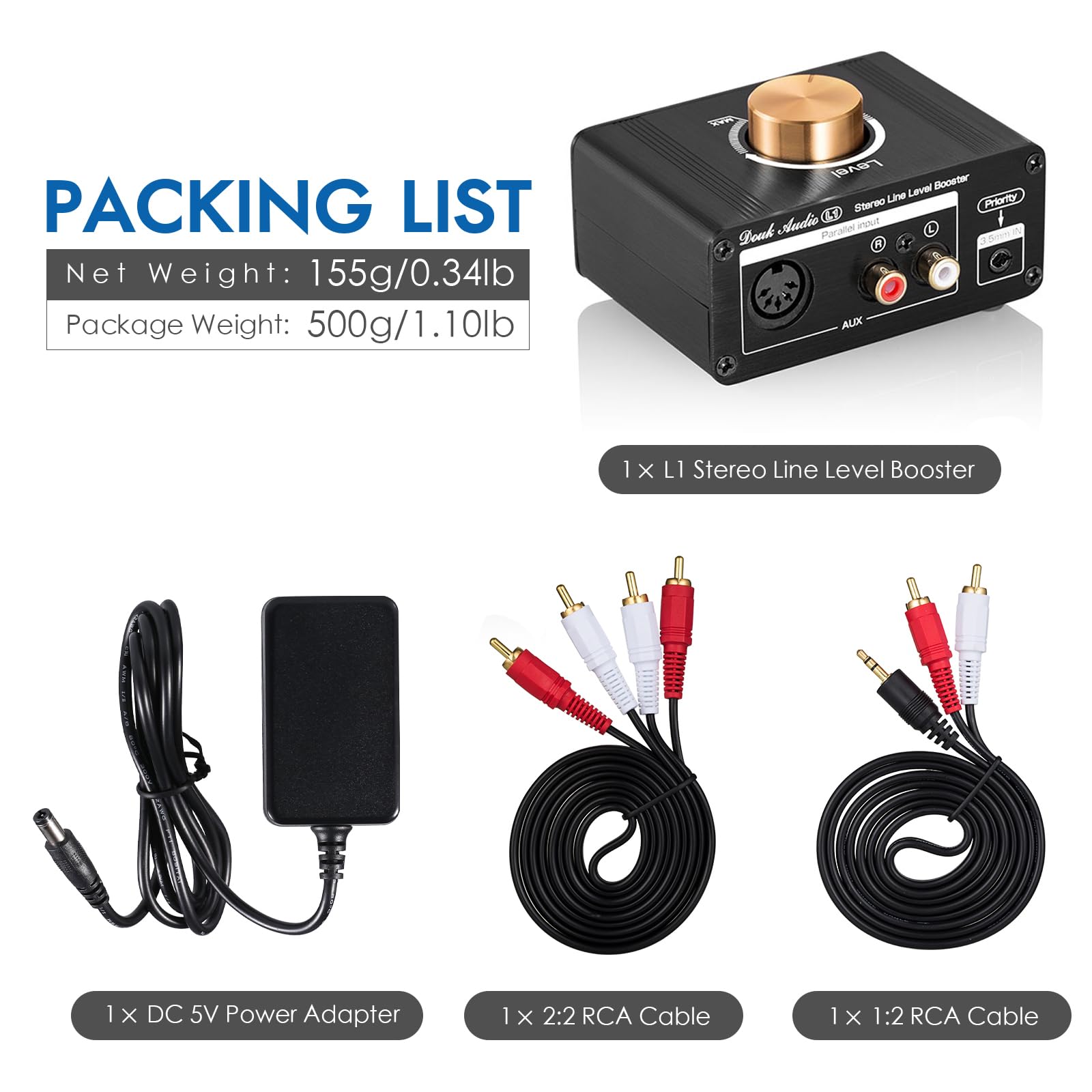 Mini Stereo Line Level Booster Verstärker Audio Preamp für MP3, iPod, iPad, iPhone, 20dB Gain + Lautstärkeregler