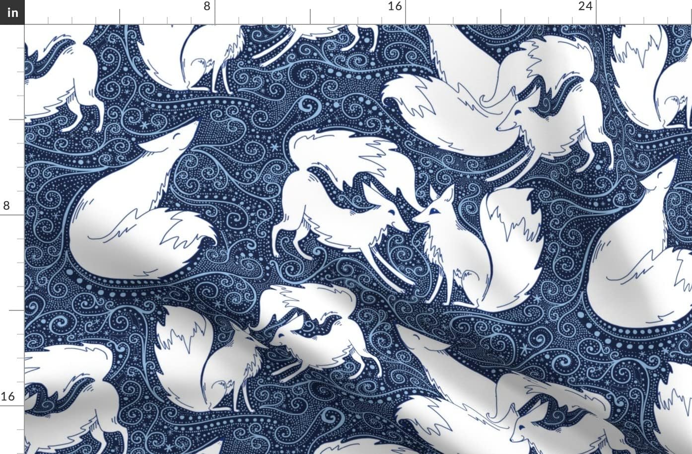 Spoonflower Fabric - Foxes Winter Arctic Fox Print Holidays Blue Dots White Printed on Organic Cotton Sateen Fabric by The Yard - Sewing Quilting Apparel Home Decor