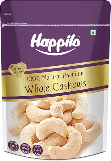 Happilo Premium Natural Whole Cashews 1 Kg Value Pack | Dry Fruits, Kaju, Healthy Snacks | Unsalted Cashew Nuts | Crunchy,...