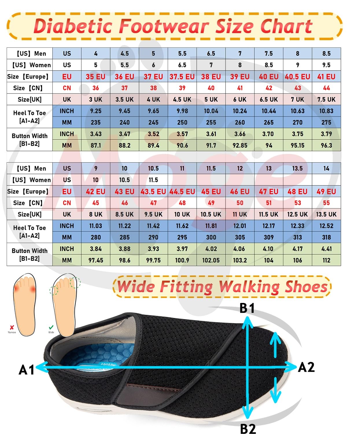 Cómoda Artritis Edema Zapatos hinchados Zapato pie diabético Zapato Madre Regulable engorde y ensanchamiento Zapatos DiabéTicos Respirable Zapatillas