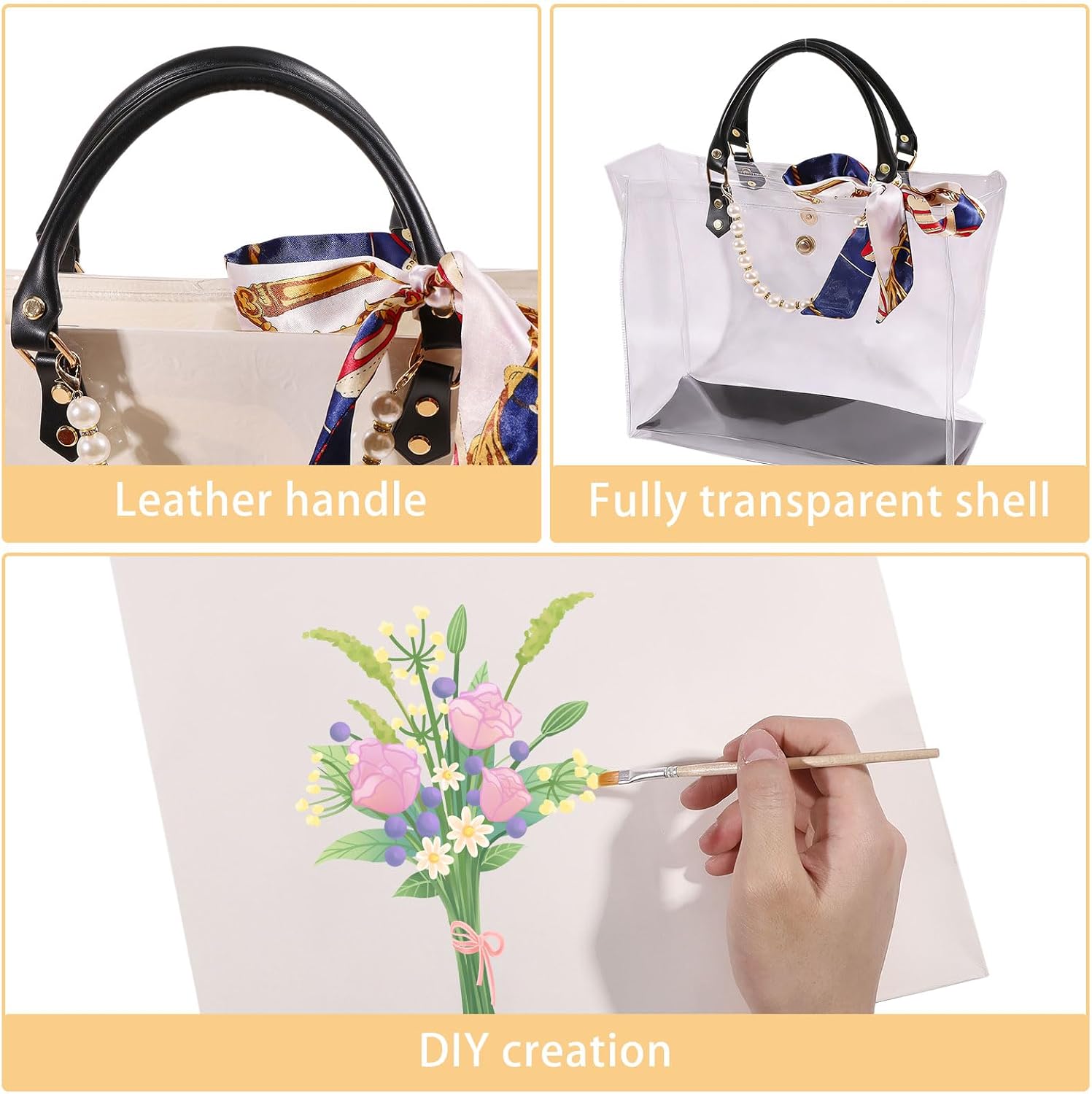 CONCHLERY Tote Bag Handbag Making Kit with Handbag Bottom, Handle, Ribbon Easy Handmade DIY Bags for Women Gift Travel Summer Beach Party, White