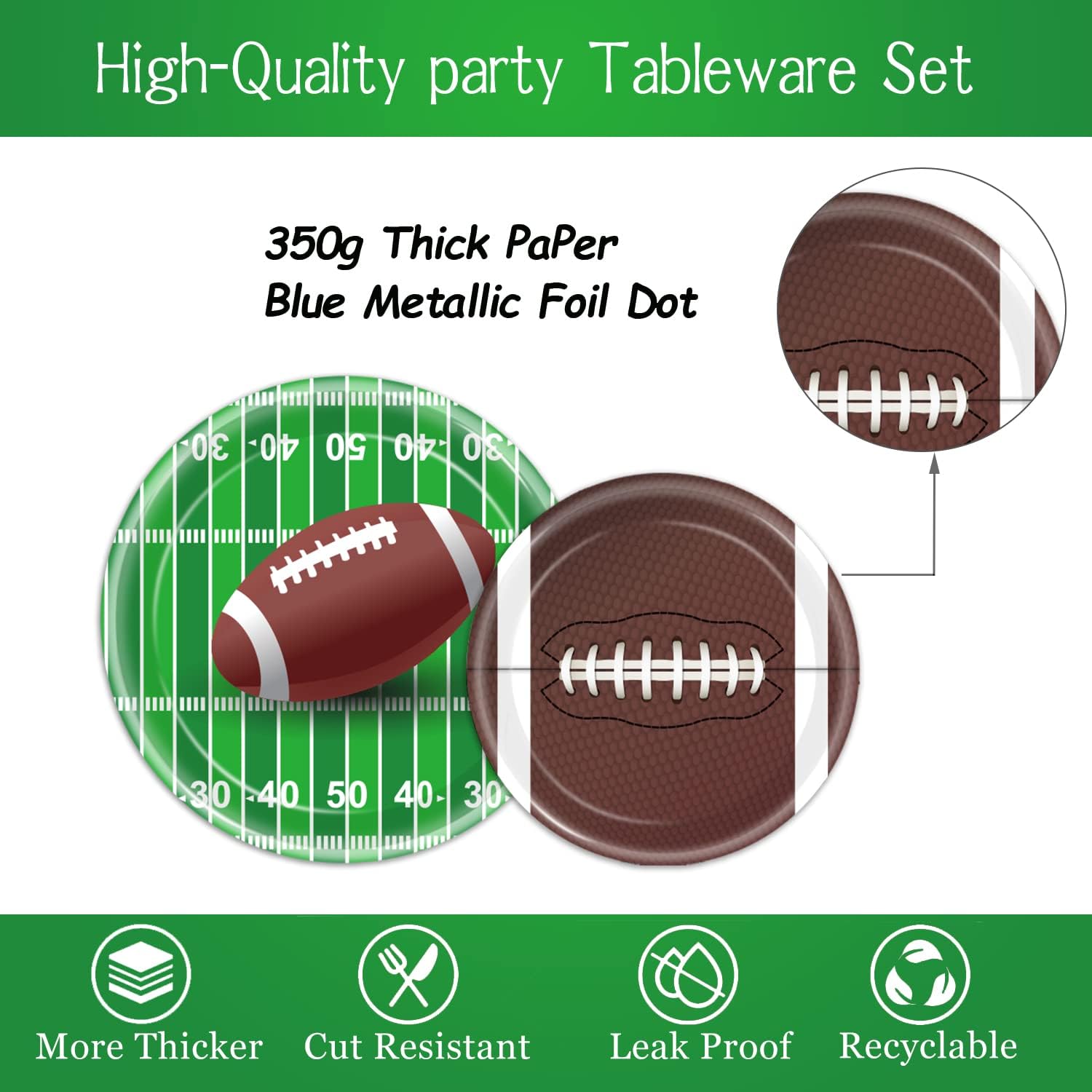 96 PCS Football Party Supplies Plates and Napkins Tableware Set Football Theme Party Decorations Including Paper Plates Napkins Cups for Football Birthday Party, 24 Guests - Image 4
