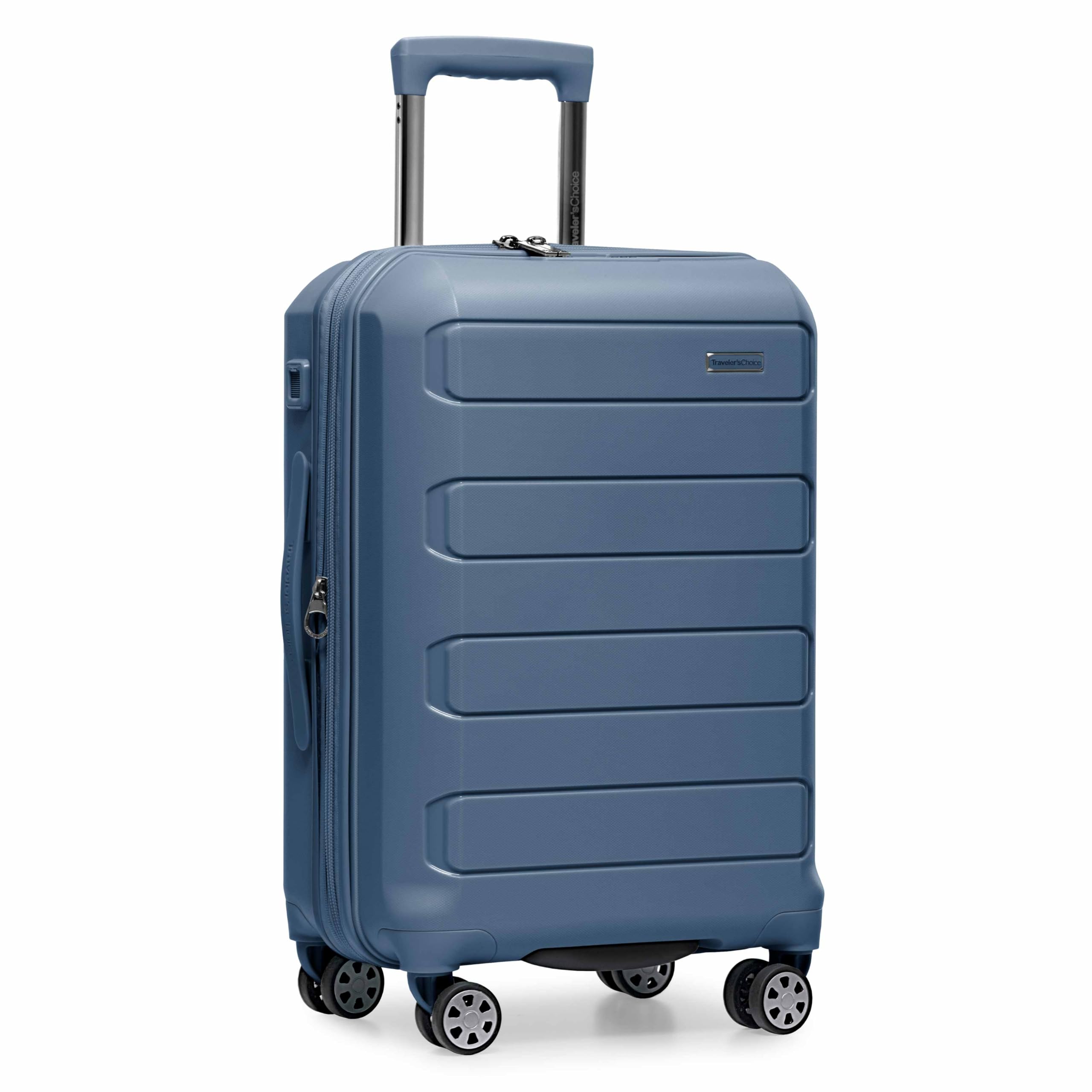 Traveler's Choice Pagosa Indestructible Hardshell Expandable Spinner Luggage, Slate Blue, 22-Inch Carry-on